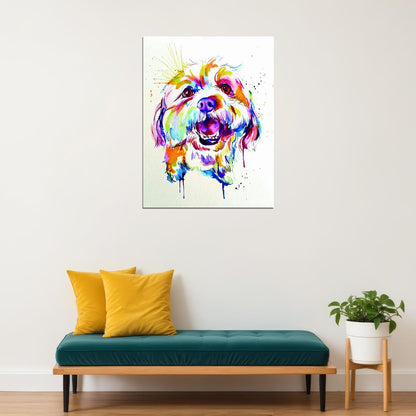 Smiling and Fluffy Dog Portrait in Watercolor Technique Animal Pop Art Poster - xonomax