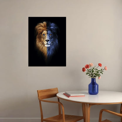 Two Sides of the Same Coin: A Lion's Journey from Darkness to Light Animal Pop Art Poster - xonomax
