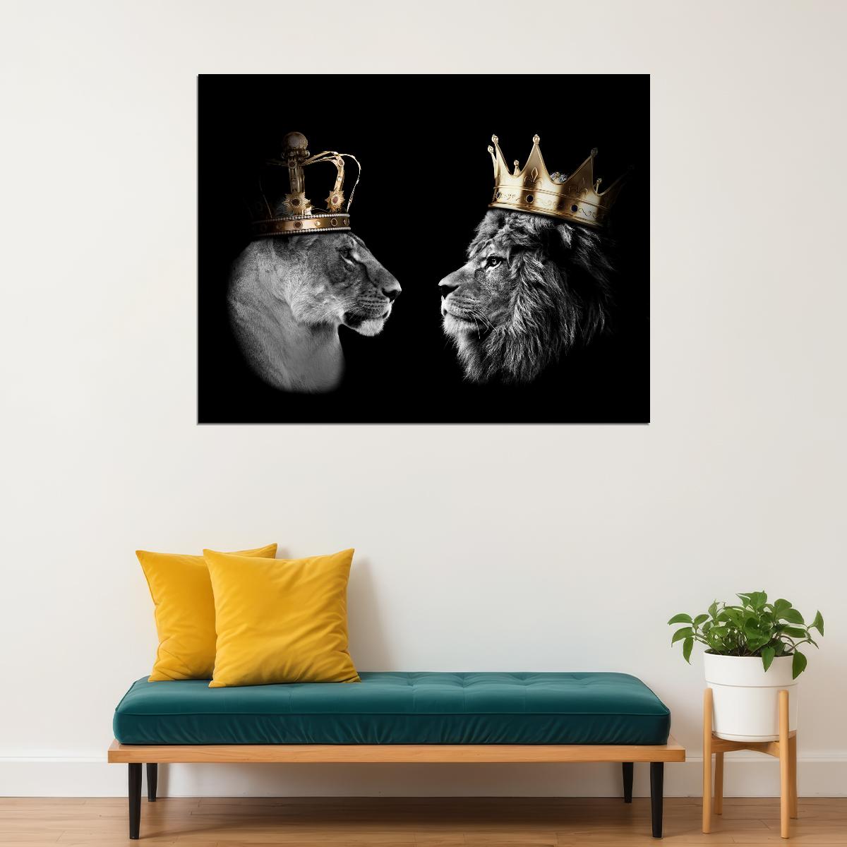 Kings and Queens of the Jungle: A Regal and Powerful Pair Animal Art Poster - xonomax