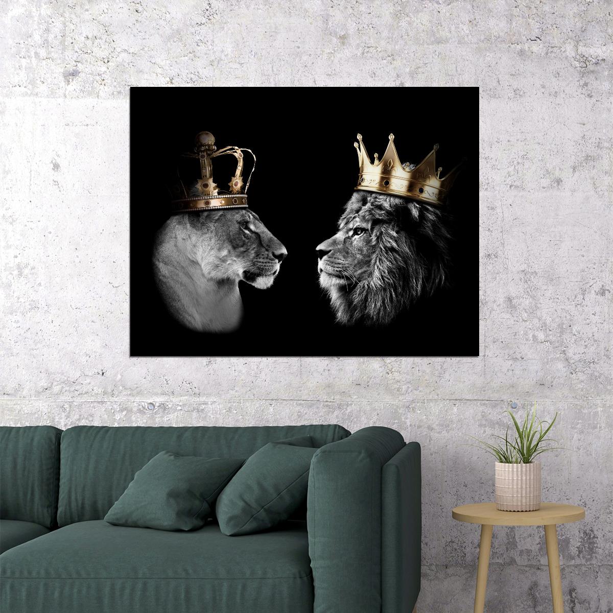Kings and Queens of the Jungle: A Regal and Powerful Pair Animal Art Poster - xonomax