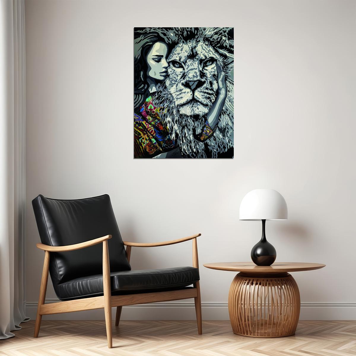 The Girl and the Lion Story of Friendship Animal Art Poster - xonomax