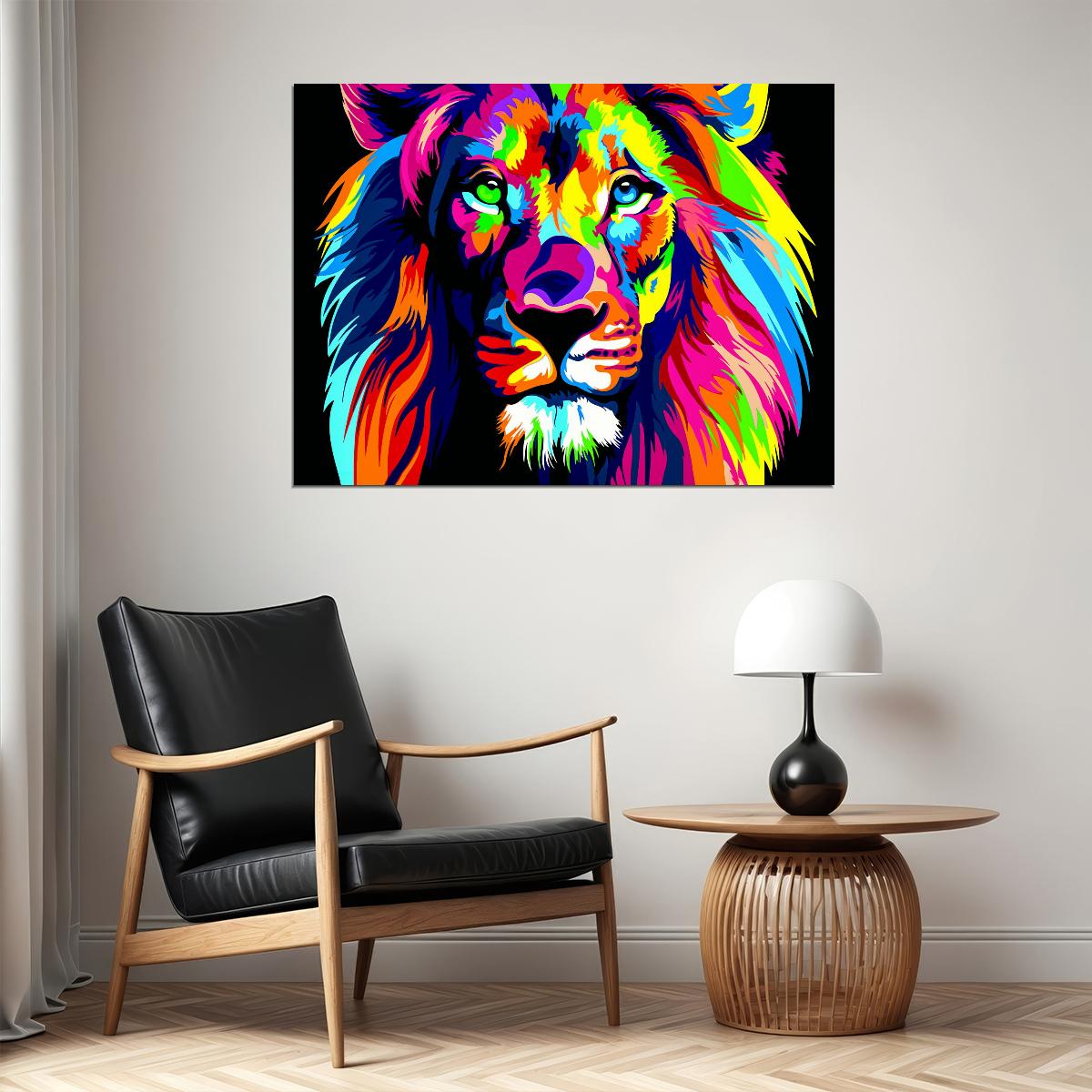 A Bold and Colorful Portrait of Lion Animal Pop Art Poster Colorful Multicolor Print - xonomax