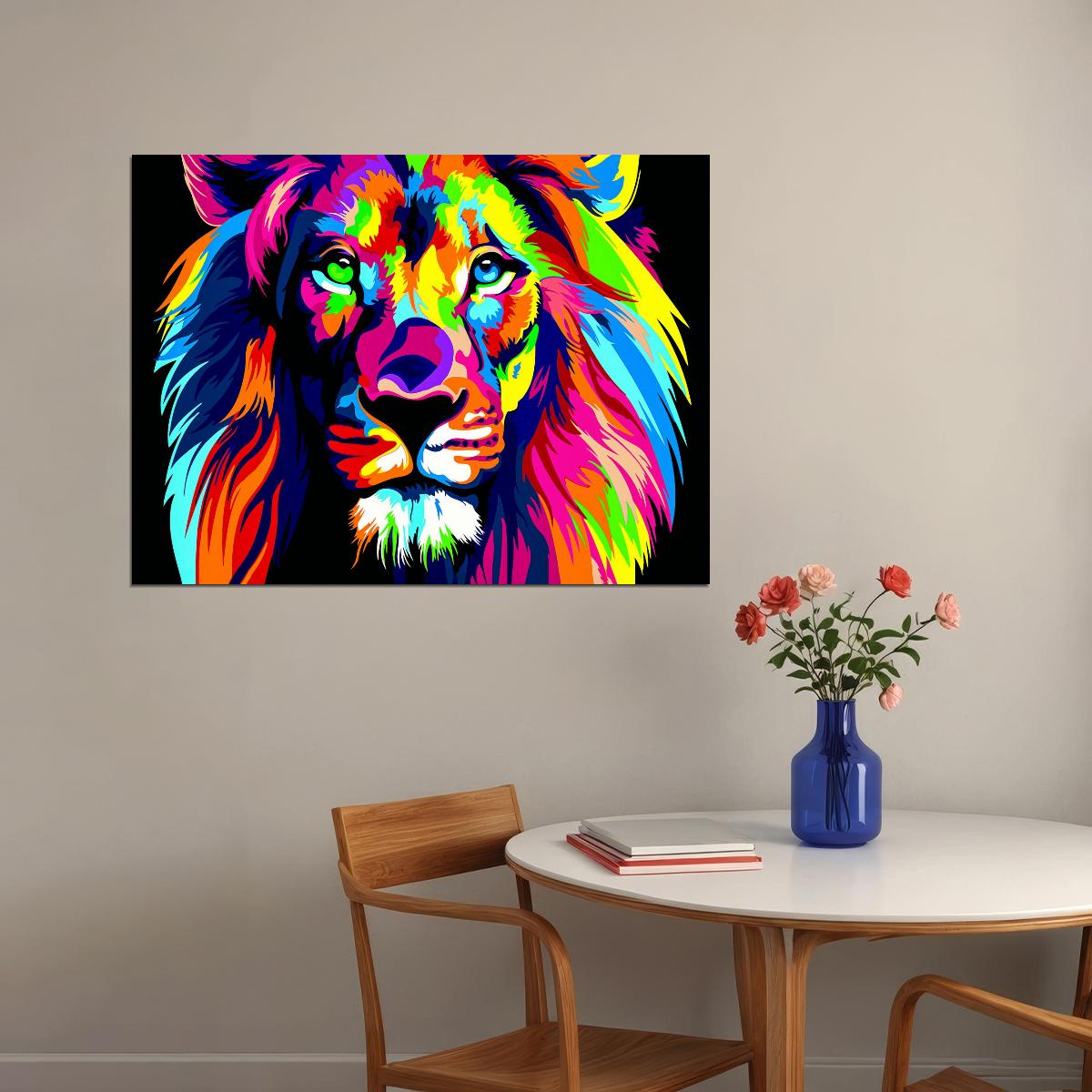 A Bold and Colorful Portrait of Lion Animal Pop Art Poster Colorful Multicolor Print - xonomax