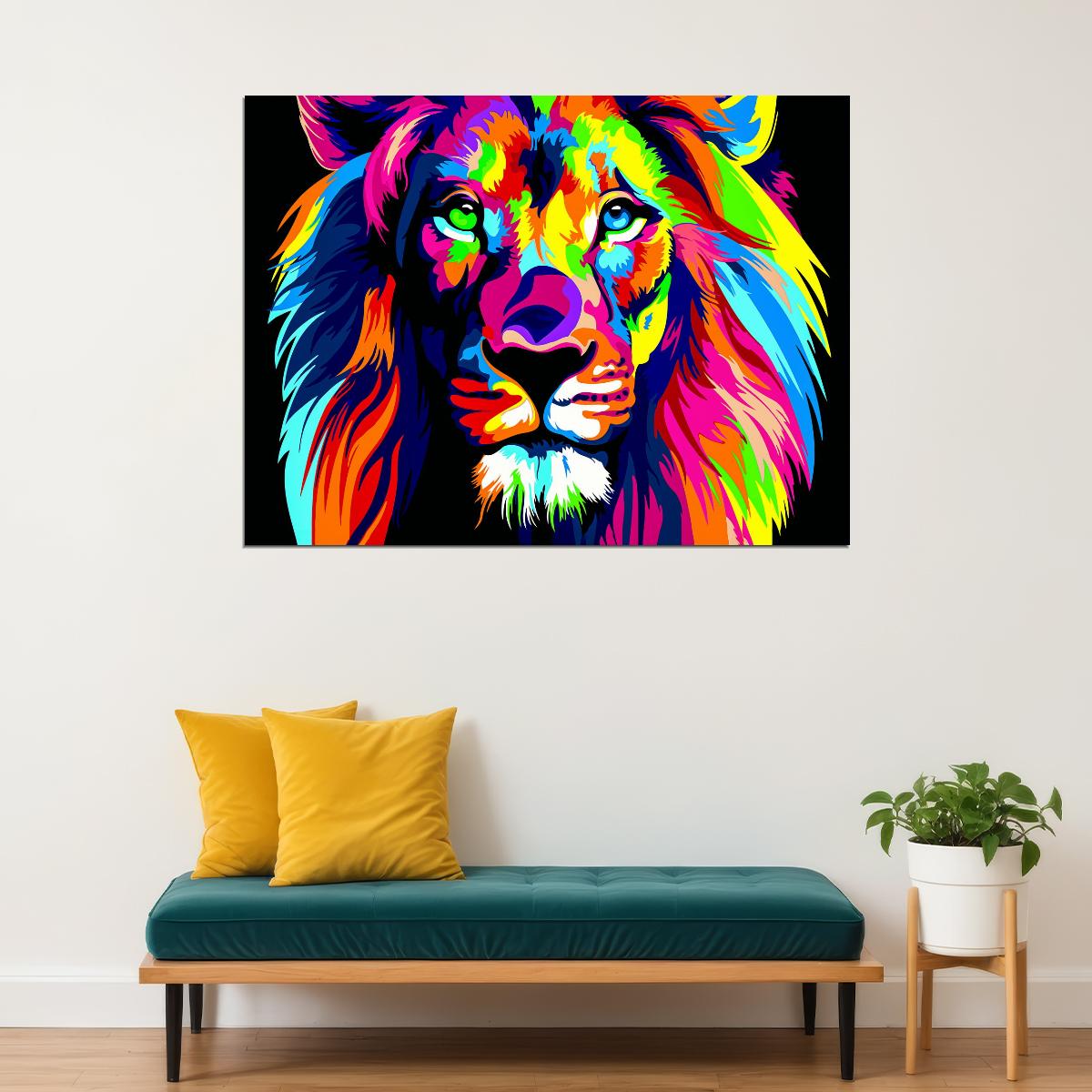 A Bold and Colorful Portrait of Lion Animal Pop Art Poster Colorful Multicolor Print - xonomax