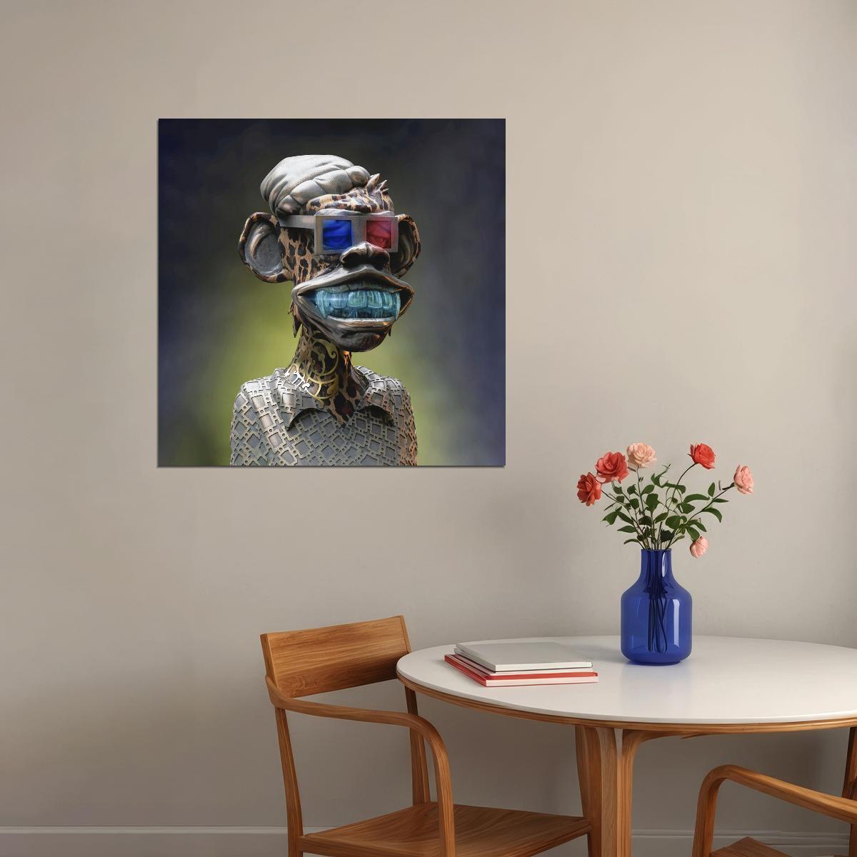 Monkey Leopard Color with 3D Glasses And Hat Animal Pop Art Poster - xonomax