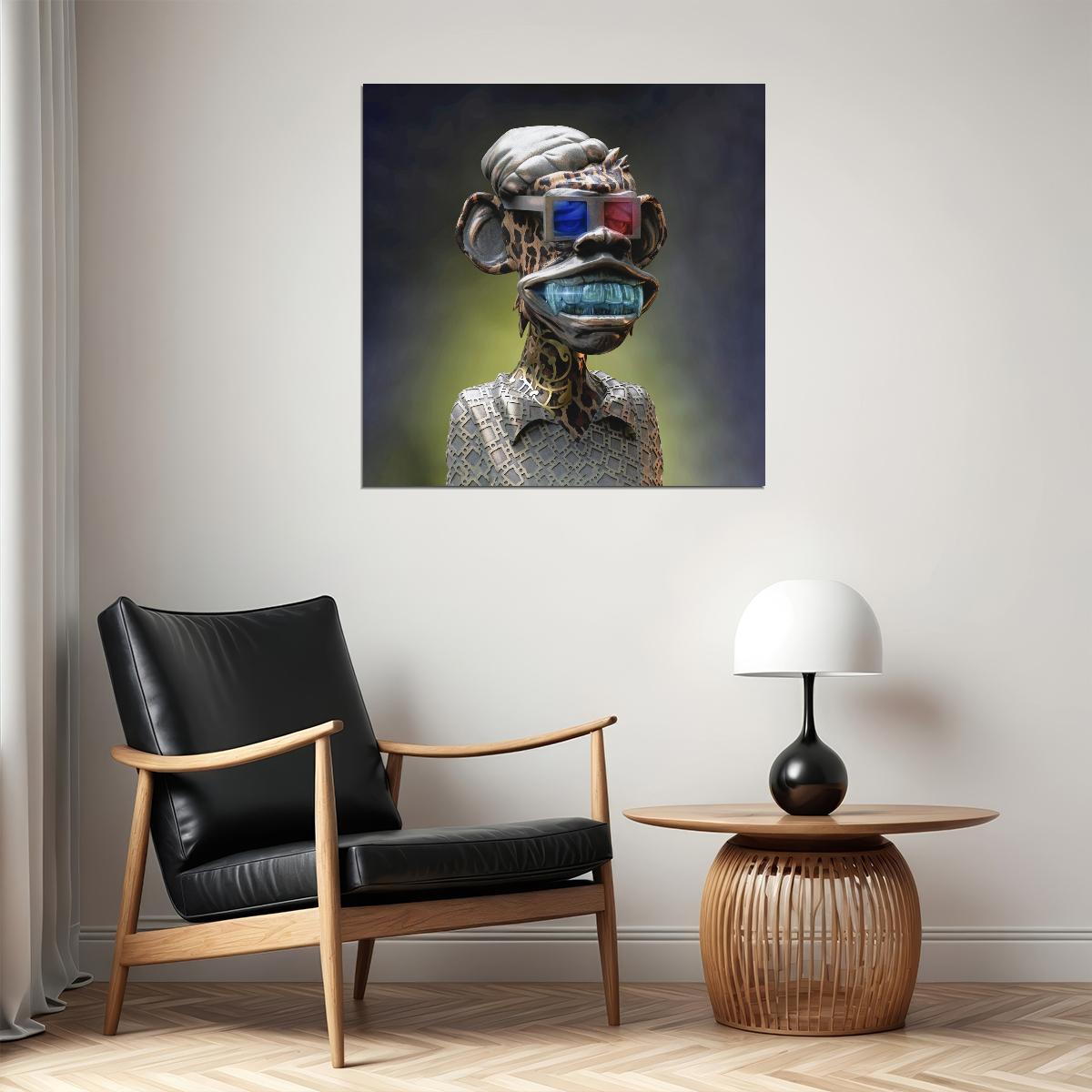 Monkey Leopard Color with 3D Glasses And Hat Animal Pop Art Poster - xonomax