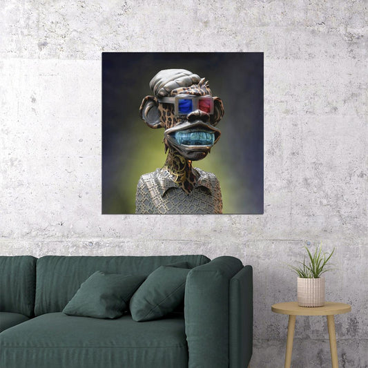 Monkey Leopard Color with 3D Glasses And Hat Animal Pop Art Poster - xonomax