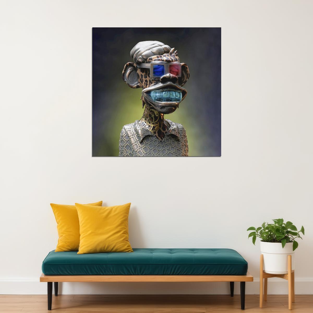 Monkey Leopard Color with 3D Glasses And Hat Animal Pop Art Poster - xonomax