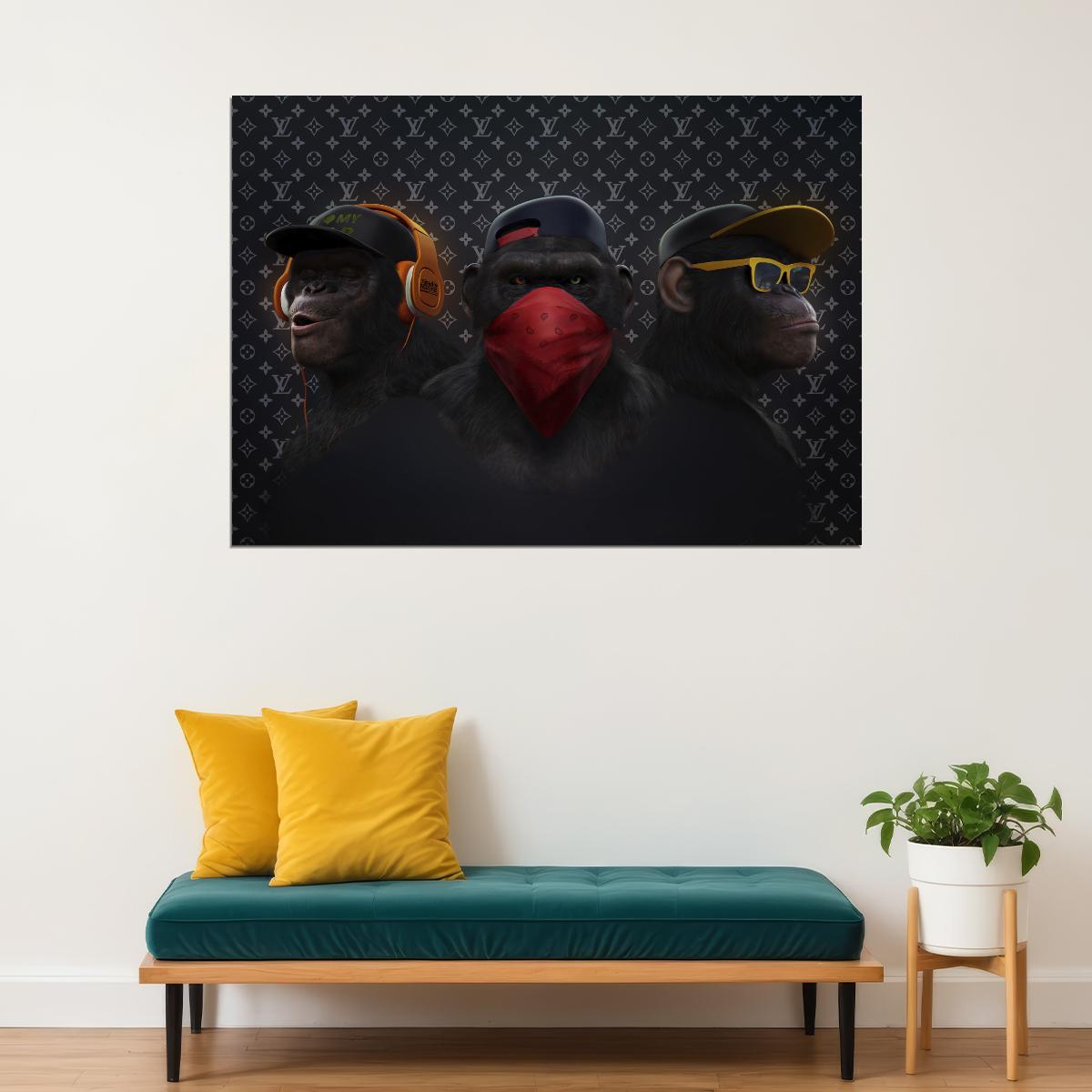The Cool Chimps: A Trio of Hip Monkeys Swag Style Animal Art Poster - xonomax
