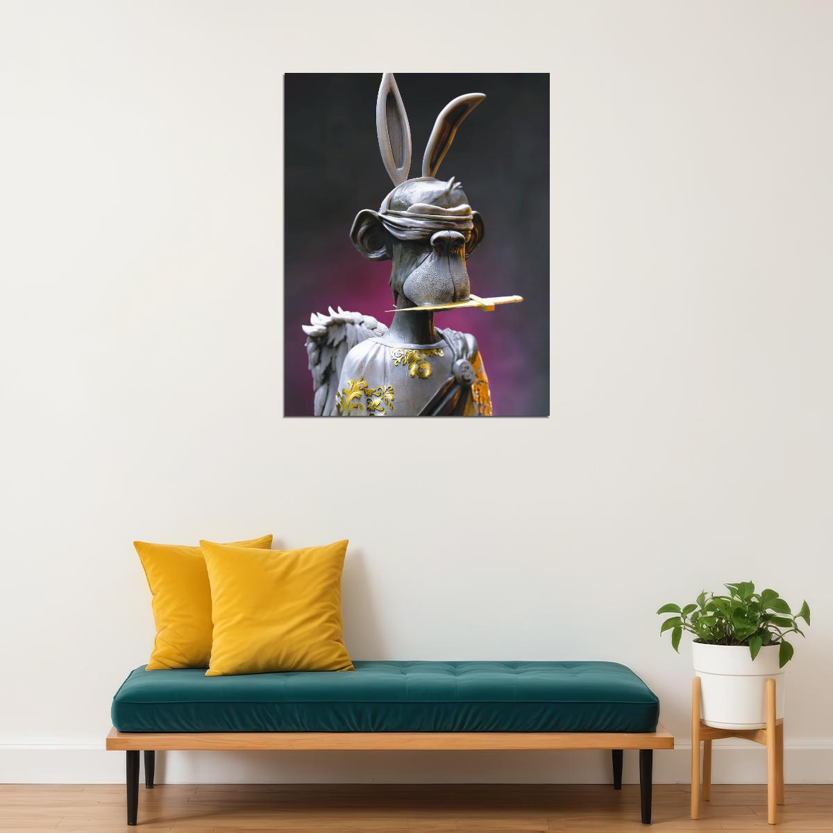 Statue Angel Monkey Rabbit Ears With Dagger Blindfold Wings Pop Art Poster - xonomax