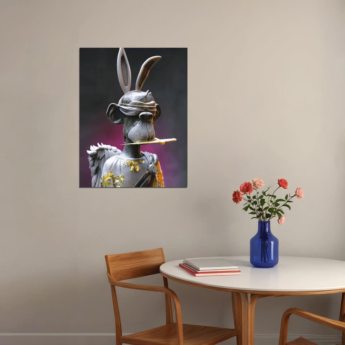 Statue Angel Monkey Rabbit Ears With Dagger Blindfold Wings Pop Art Poster - xonomax