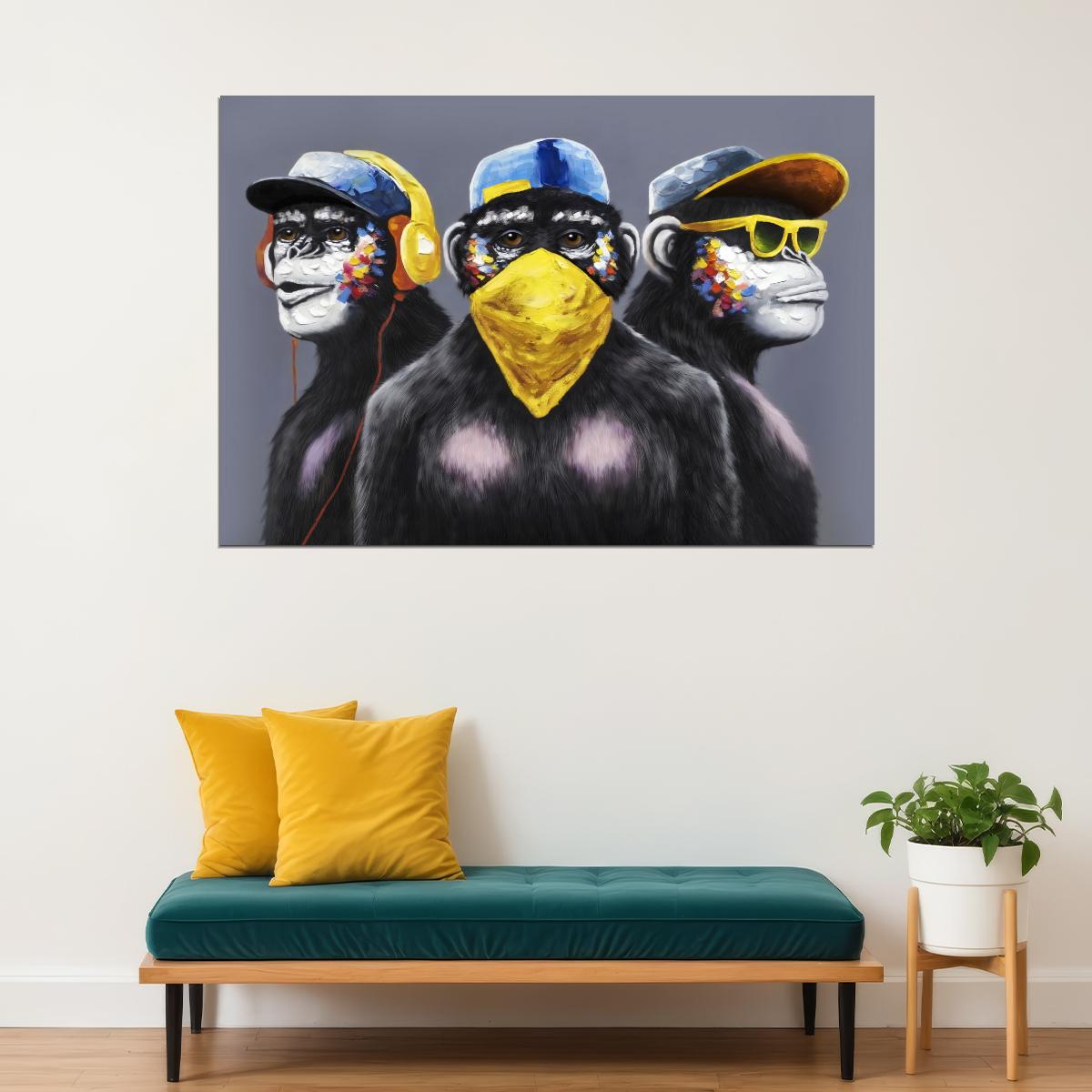 Monkeys Rappers Hip Hop Vintage Hand Drawn Animal Pop Art Poster - xonomax