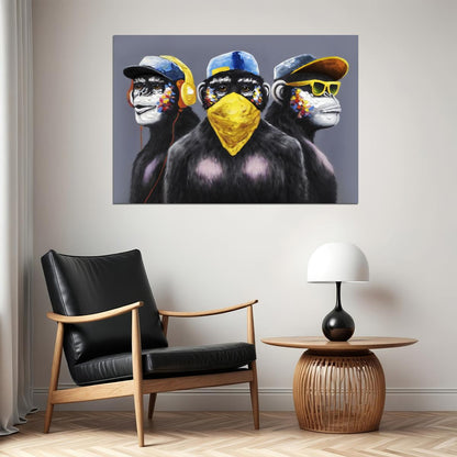 Monkeys Rappers Hip Hop Vintage Hand Drawn Animal Pop Art Poster - xonomax