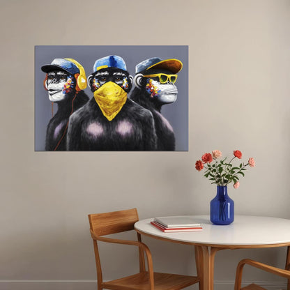 Monkeys Rappers Hip Hop Vintage Hand Drawn Animal Pop Art Poster - xonomax