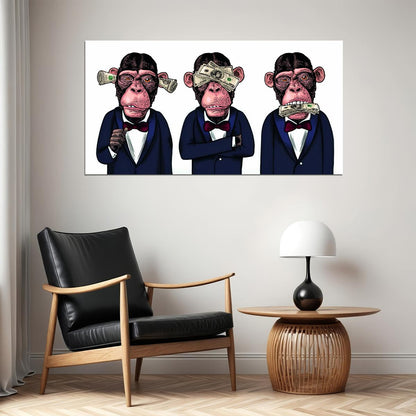 The Cost of Silence: Three Monkeys Turn a Blind Eye to Corruption Animal Art Poster - xonomax