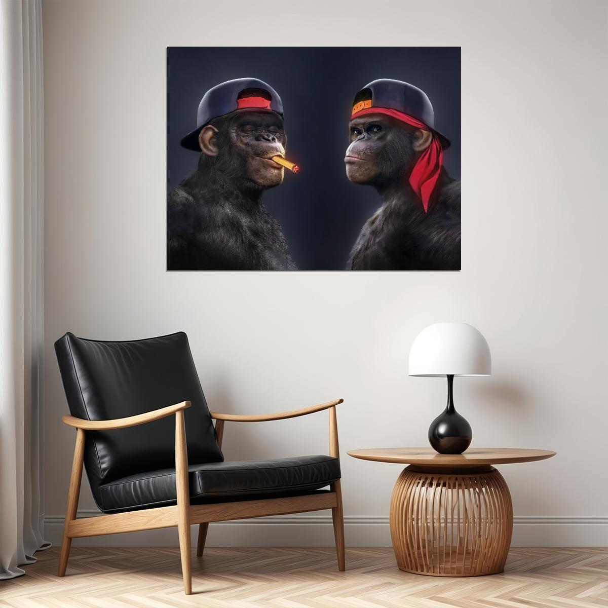 Monkeys Hip Hop Rappers Snapbacks Thug Style Pop Art Poster - xonomax