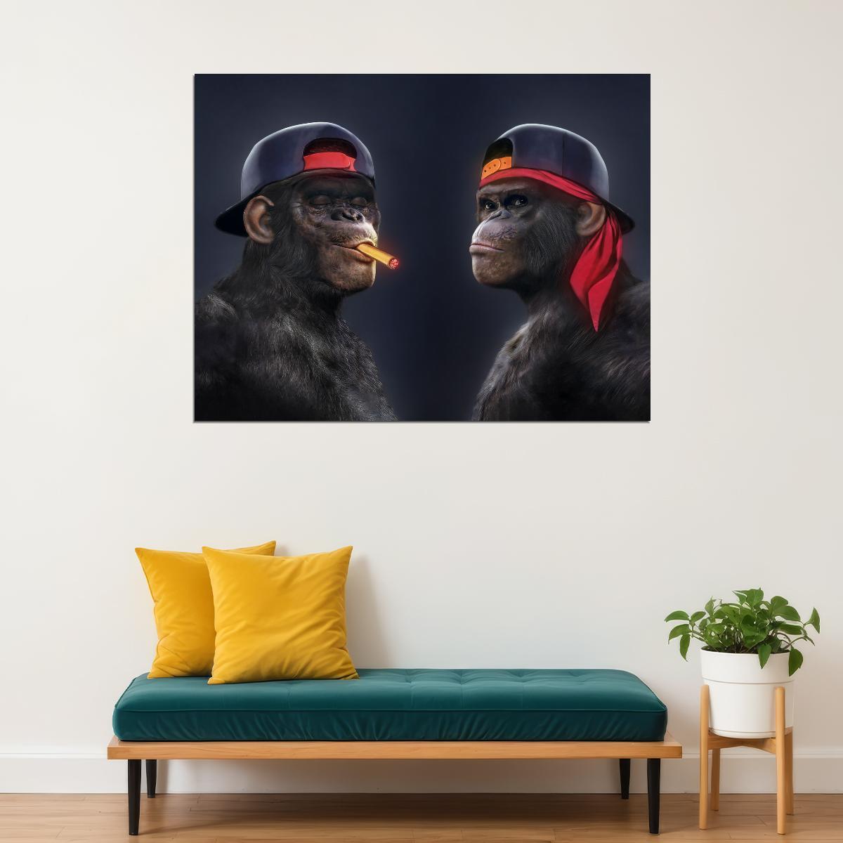 Monkeys Hip Hop Rappers Snapbacks Thug Style Pop Art Poster - xonomax