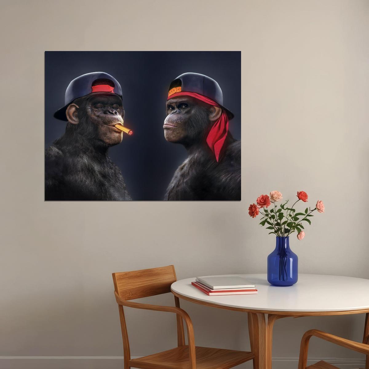Monkeys Hip Hop Rappers Snapbacks Thug Style Pop Art Poster - xonomax