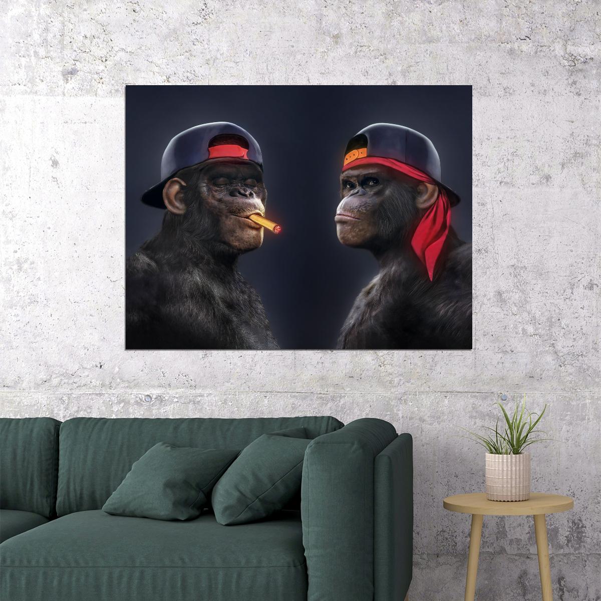 Monkeys Hip Hop Rappers Snapbacks Thug Style Pop Art Poster - xonomax
