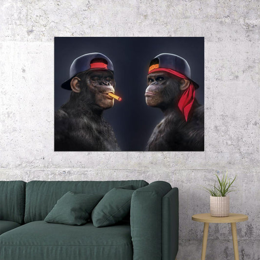 Monkeys Hip Hop Rappers Snapbacks Thug Style Pop Art Poster - xonomax