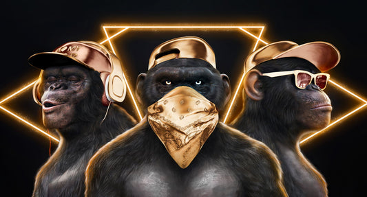 Gold Monkeys Hip Hop Rappers Headphones Caps Snapbacks And Glasses Animal Pop Art Poster - xonomax