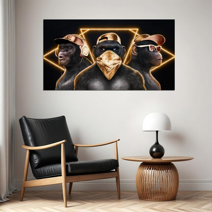 Gold Monkeys Hip Hop Rappers Headphones Caps Snapbacks And Glasses Animal Pop Art Poster - xonomax