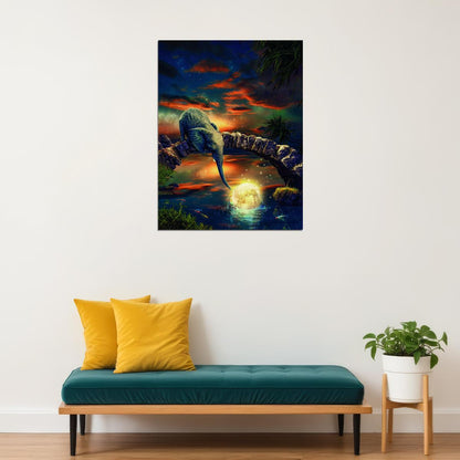 Elephant Cosmic Connection Catch The Moon Animal Art Poster - xonomax