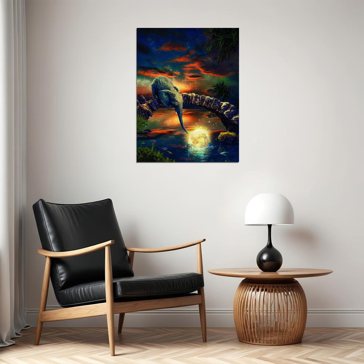 Elephant Cosmic Connection Catch The Moon Animal Art Poster - xonomax