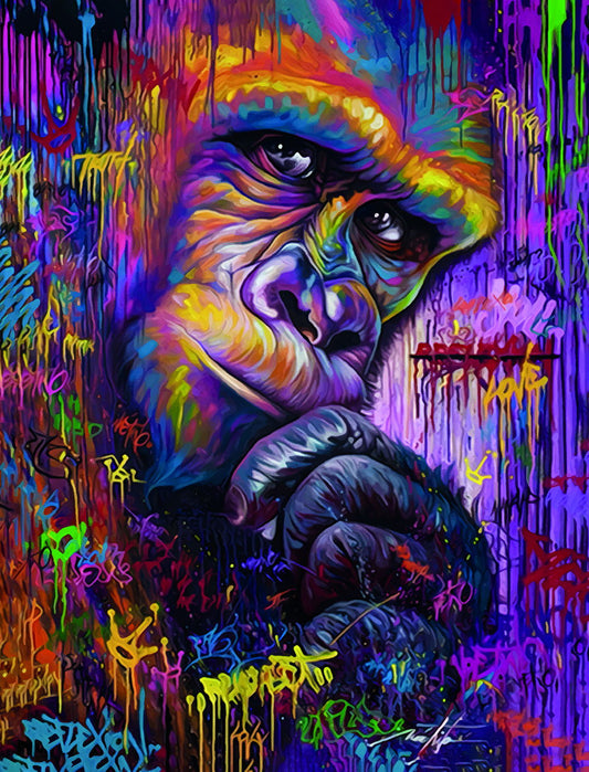 Monkey Brooding Pop Art Colorfull Graffiti Pop Art Poster Multicolor Watercolor - xonomax