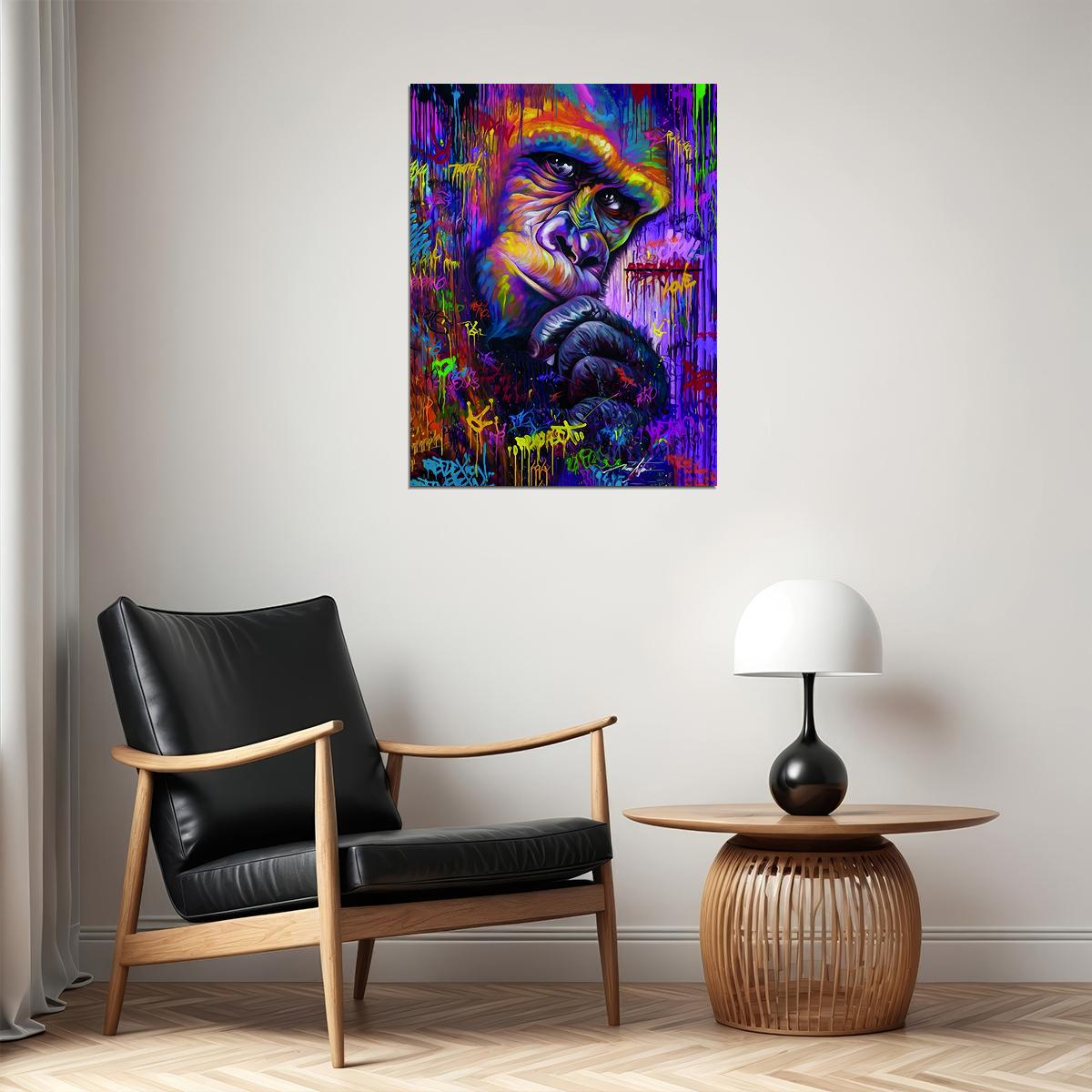 Monkey Brooding Pop Art Colorfull Graffiti Pop Art Poster Multicolor Watercolor - xonomax