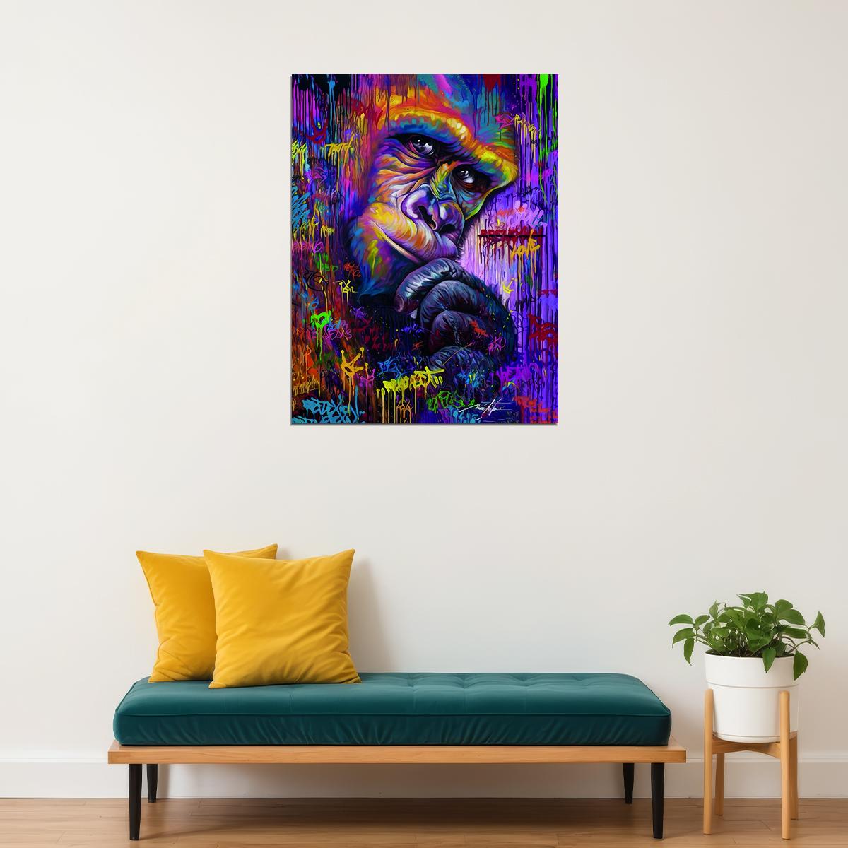 Monkey Brooding Pop Art Colorfull Graffiti Pop Art Poster Multicolor Watercolor - xonomax