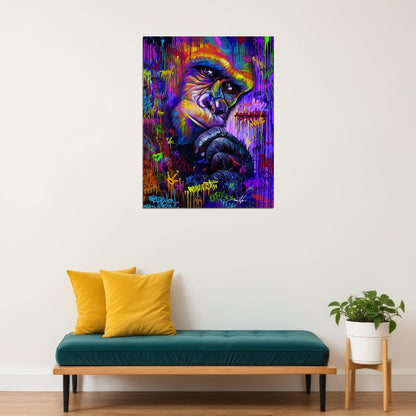 Monkey Brooding Pop Art Colorfull Graffiti Pop Art Poster Multicolor Watercolor - xonomax