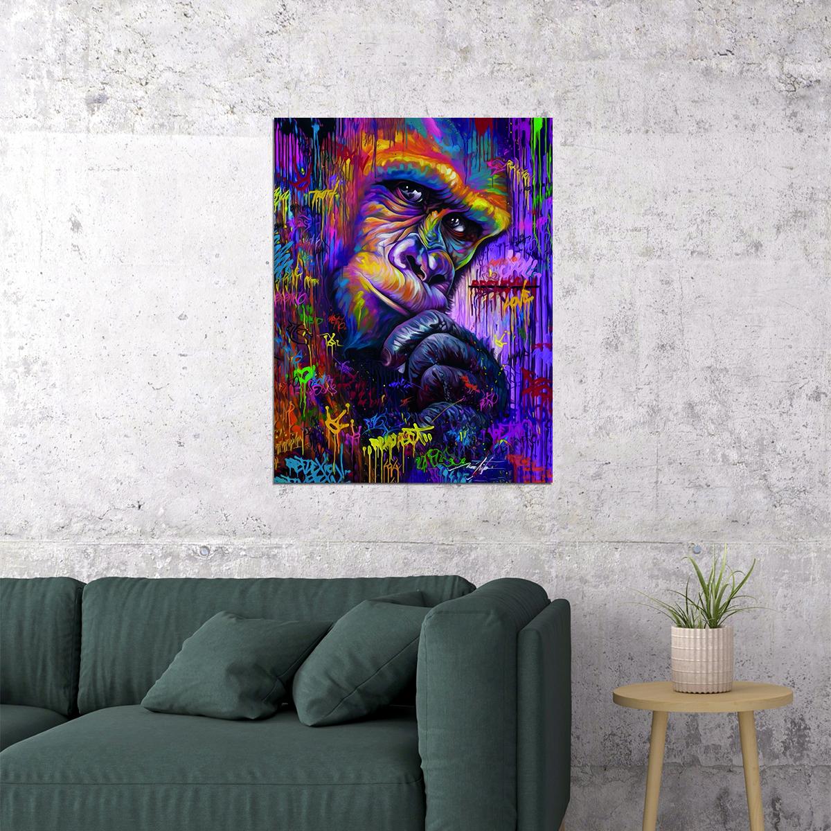 Monkey Brooding Pop Art Colorfull Graffiti Pop Art Poster Multicolor Watercolor - xonomax