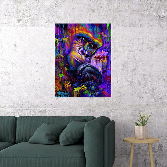 Monkey Brooding Pop Art Colorfull Graffiti Pop Art Poster Multicolor Watercolor - xonomax