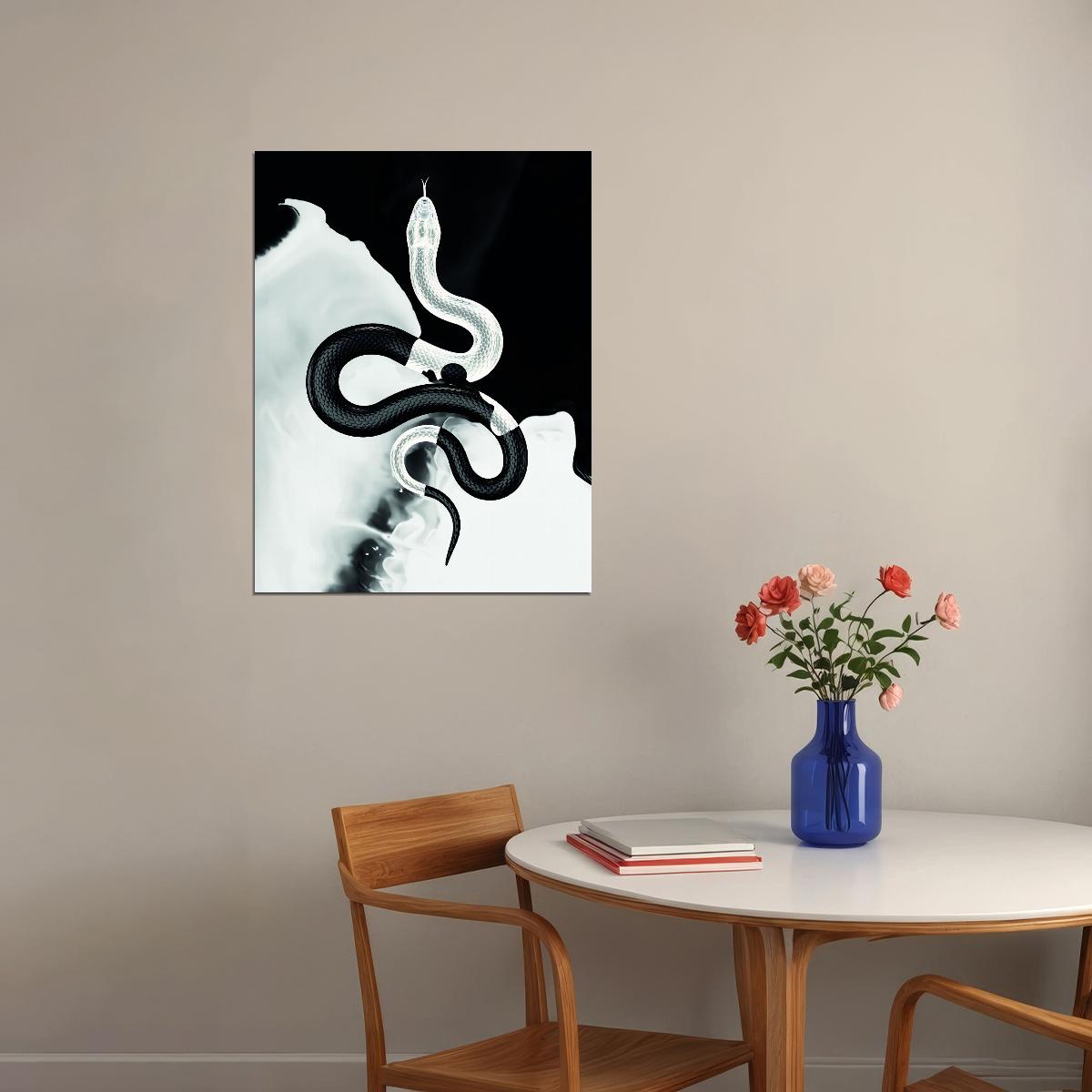 The Dance of Light and Dark: Snake Symbol Circle of Life and Death Animal Art Poster - xonomax