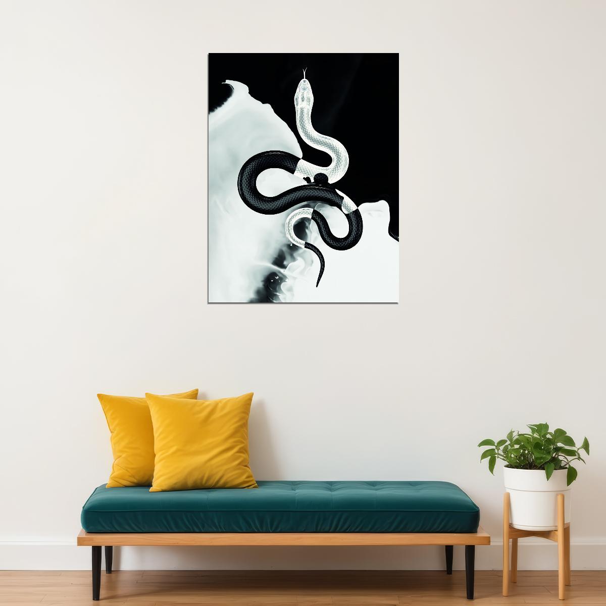The Dance of Light and Dark: Snake Symbol Circle of Life and Death Animal Art Poster - xonomax