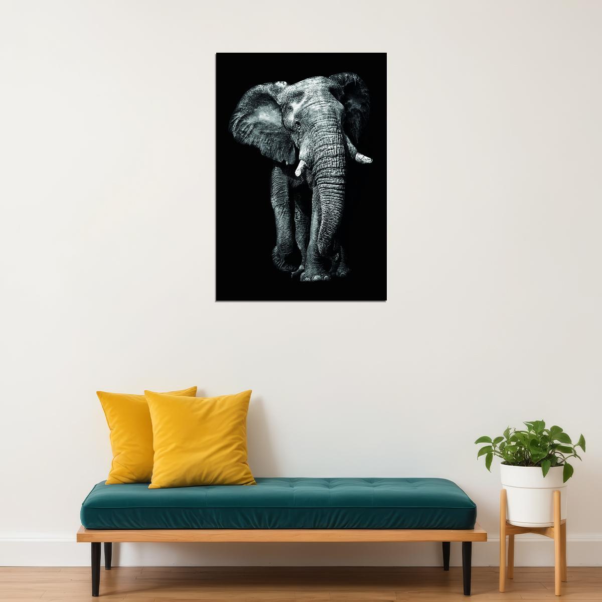 The Majesty of the Elephant: Black and White Animal Art Poster - xonomax