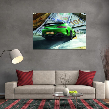 Green Mercedes Benz Speedway Background Dollar Car Poster