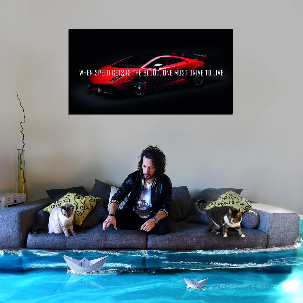 When Speed Gets Is The Blood Dark Style Red Lamborghini With Quote Poster