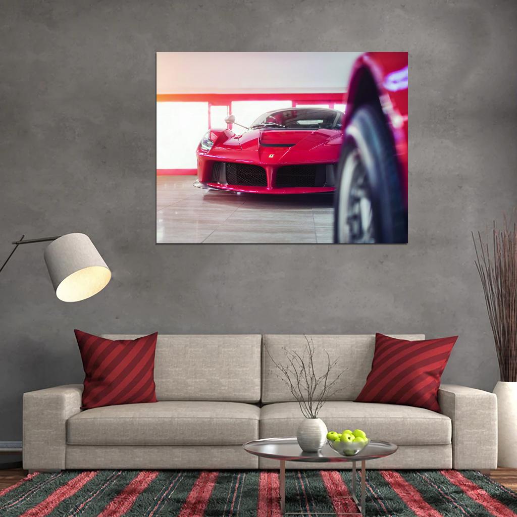 Garage Background Red Ferrari Poster