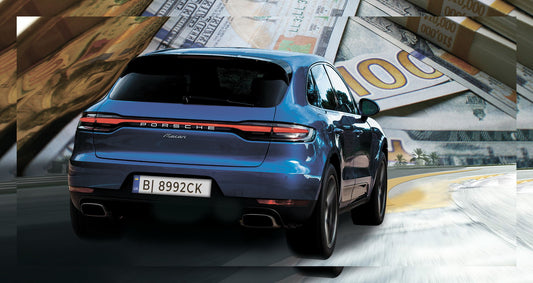 Blue Porshe Macan On Money Background Poster