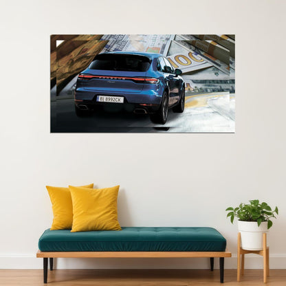 Blue Porshe Macan On Money Background