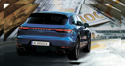 Blue Porshe Macan On Money Background