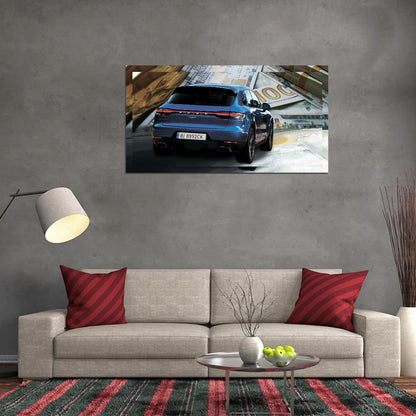 Blue Porshe Macan On Money Background Poster