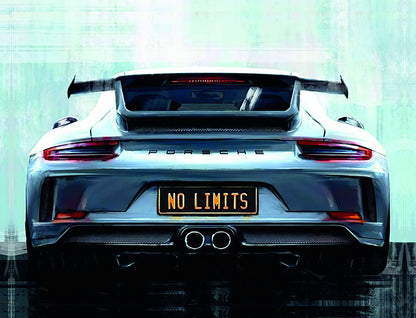 Blue Sportcar Porshe No Limits Quote Poster