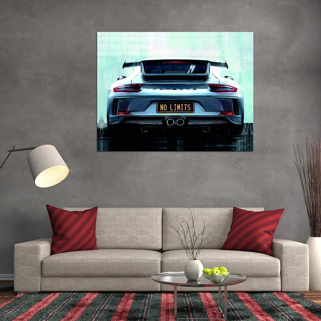 Blue Sportcar Porshe No Limits Quote Poster