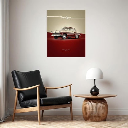 Red Volga Gaz 21 Car Poster