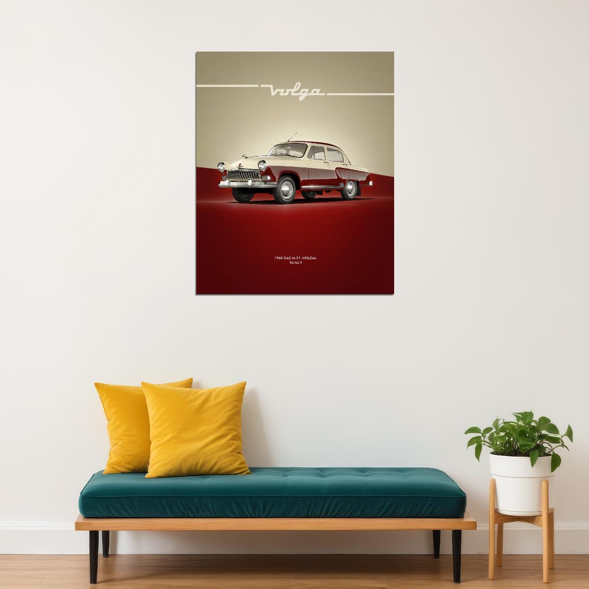 Red Volga Gaz 21 Car Poster