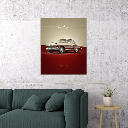 Red Volga Gaz 21 Car Poster