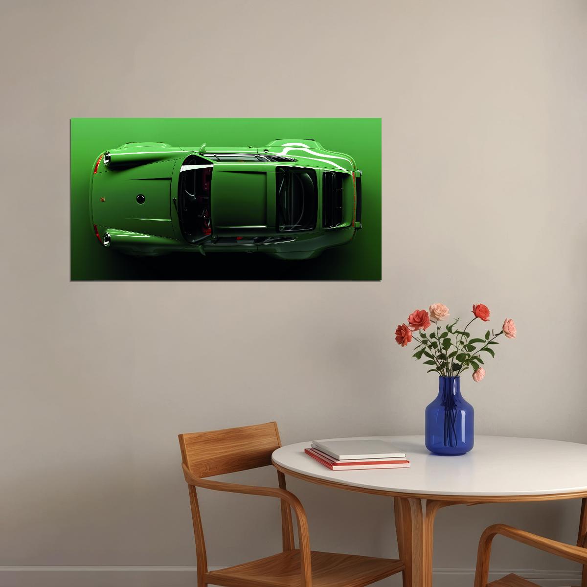 Green Porshe 911 Turbo Old Sportcar Car Poster